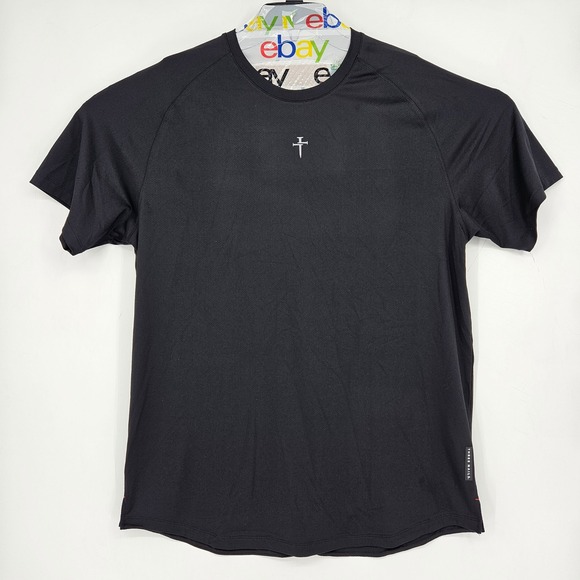 Three Nails Shirt Mens Large Stretch Performance Gym Training Short Sleeve Black - Picture 1 of 9